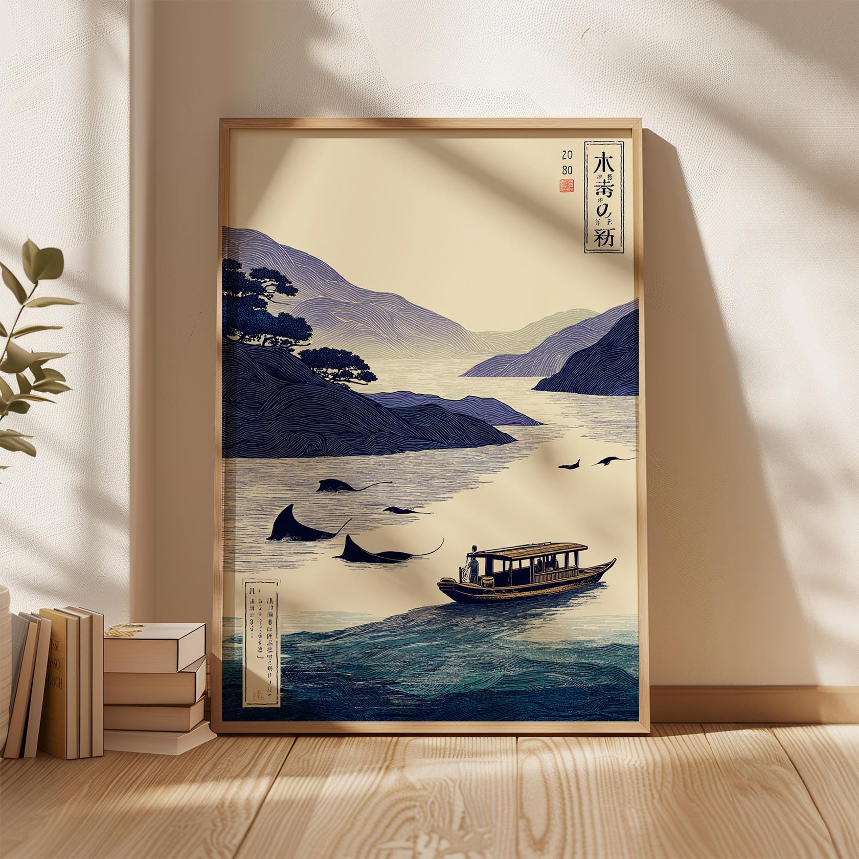 ペーパーアート ボート型 オブジェ インテリア Japanese Boat Print, Minimalist Landscape, Zen Home Decor - Etsy