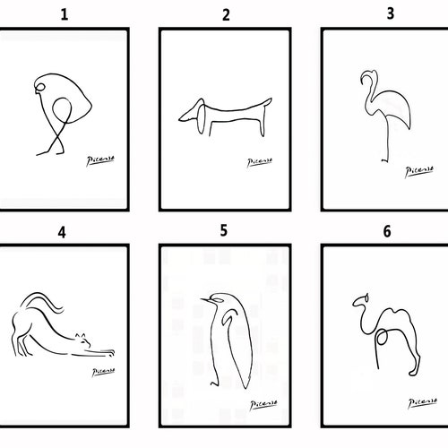 Picasso Line Art Print Set, Animal Sketch Posters, Gallery Quality