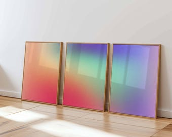 Sonnenuntergang Farbverlauf Wandkunst 3er-Set, abstrakte moderne Poster, warmes rosa orange Wohndekor, minimalistisches zeitgenössisches Kunstset