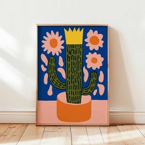 Mexikanisches Kaktus Poster mit japanischem Einfluss, Retro botanische Wandkunst Druck, buntes Wüstenpflanzendekor, moderne minimalistische Kaktuskunst