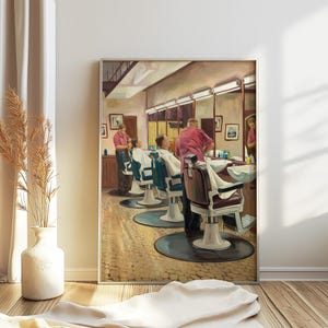 Barbershop Poster, Retro Barber Wall Art, Hairdressing Print, Classic Barbershop Decor, Barber Shop Poster, Plants Art, City Art