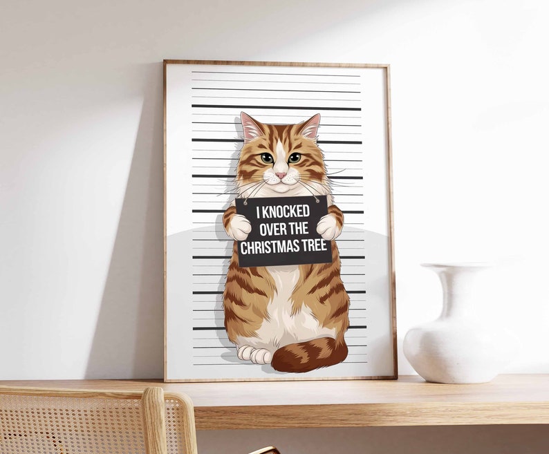 Funny Christmas Poster, Cat Poster, Festive Decor, Winter Art, Winter