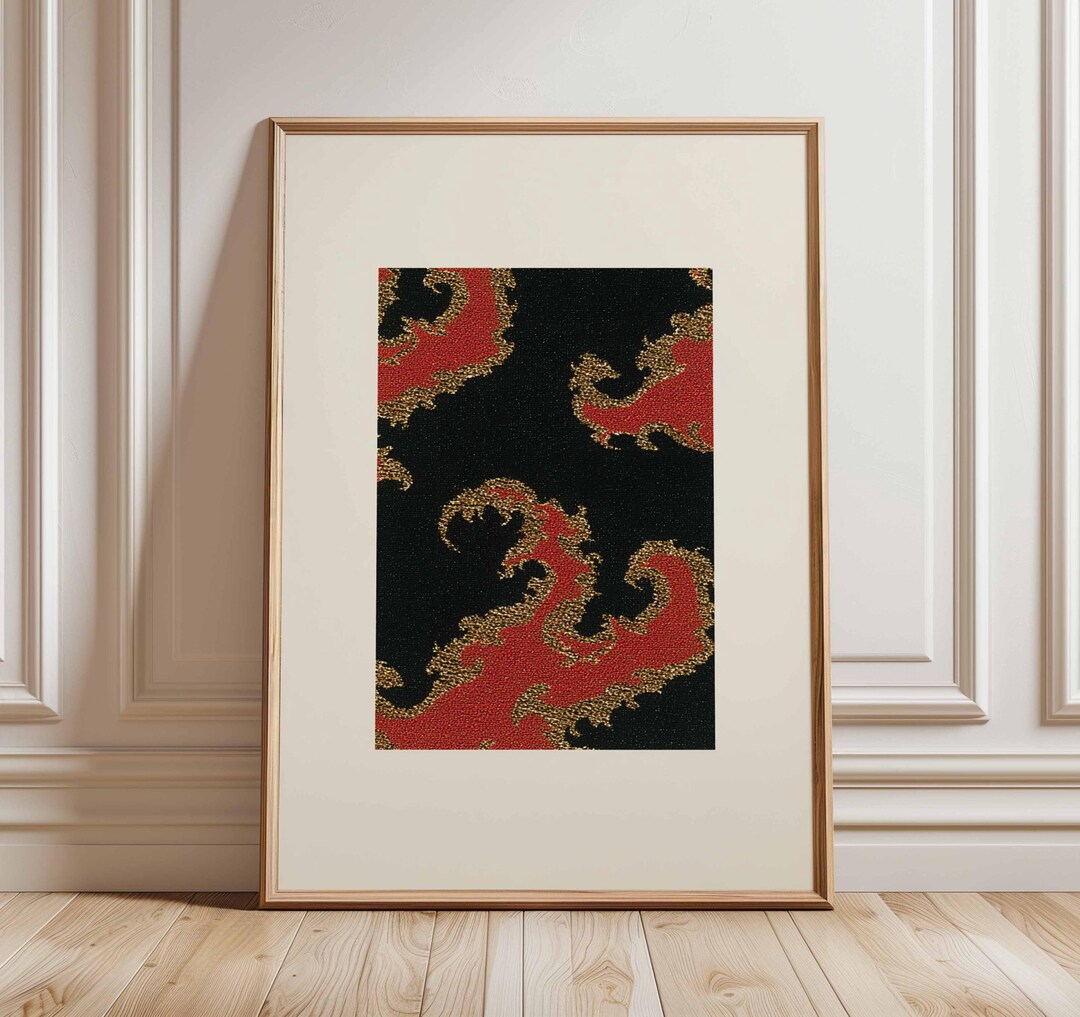 Abstract Dragon Wall Art Print, Asian Inspired Poster, Red and Gold ...