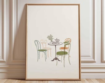 Paris Cafe Illustration Print, French Bistro Decor