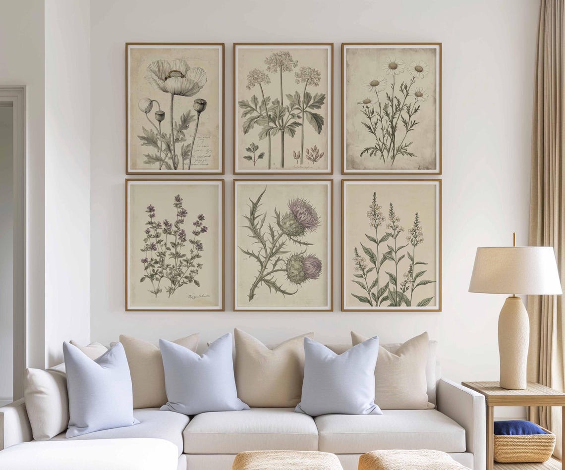 Vintage Wildflower Prints Set, Antique Botanical Wall Art, Farmhouse ...