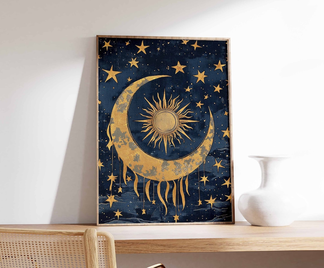 sun-and-moon-celestial-art-print-vintage-spiritual-boho-decor-etsy