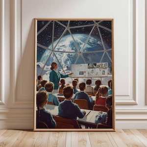 Póster retro de ciencia ficción, decoración cósmica surrealista de los años 70, póster espacial futurista, impresión de paisaje vintage, obra de arte espacial para dormitorio y sala de estar.