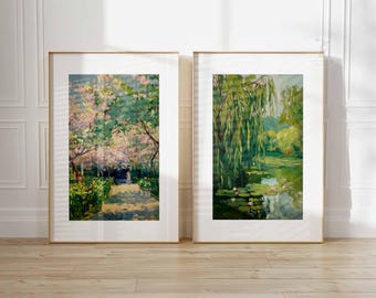 Monet Giverny Garden Prints, Impressionist Floral Art, Set of 2