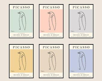 Picasso Penguin Line Art Poster, Minimalist Vintage Print