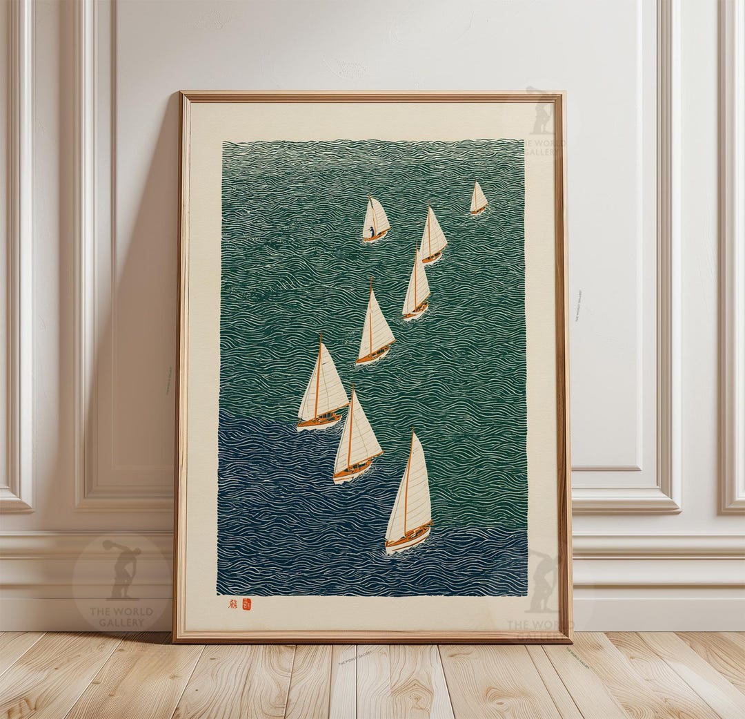 Sailing Boats Ocean Poster Print | Minimalist Sailboat Wall Art ...