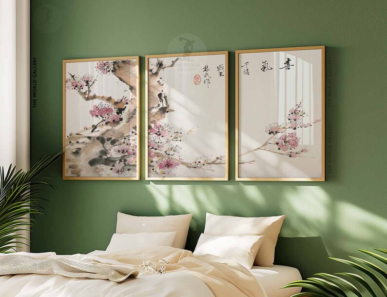 Japanese Floral Art Print Set of 3, Asian Wall Decor - Etsy