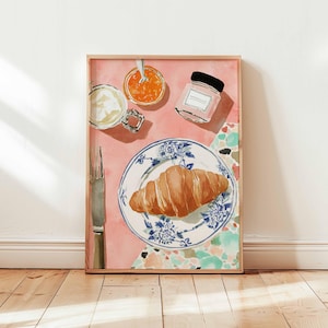 Croissant Poster, Paris Breakfast Wall Art, Foodie Kitchen Decor, Croissant Illustration Gift, French Posters And Prints