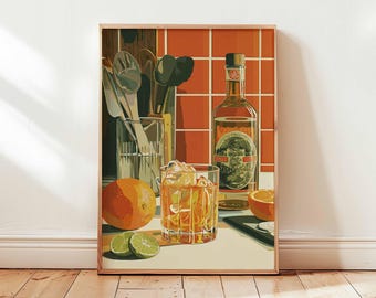 Póster con receta de margarita, arte para carrito de bar mexicano, lámina para cóctel
