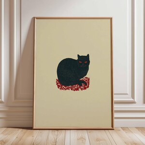 Black Cat Poster, Vintage Style Cat Wall Art, Retro Cat Print, Animal Illustration Artwork, Bold Graphic Cat Decor