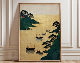 Coastal Bay Poster | Sailing Boats Print | Vintage Seascape Wall Art