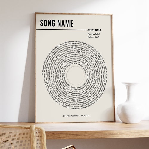 Custom Vinyl Lyrics Print, Personalised Music Poster, Customizable Music Gift, Anniversary Gift, Music Gift, Wedding Song Dance, A1/A2/A3/A4