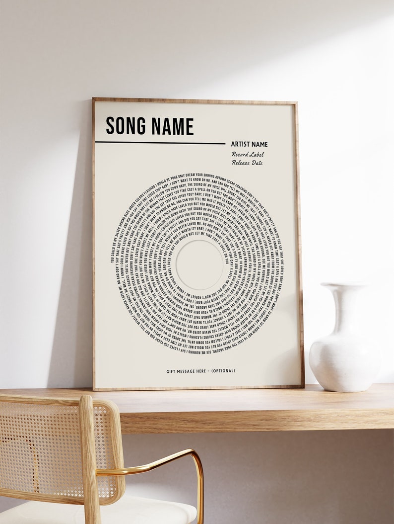 Custom Vinyl Lyrics Print, Personalised Music Poster, Customizable Music Gift, Anniversary Gift, Music Gift, Wedding Song Dance, A1/A2/A3/A4 image 1