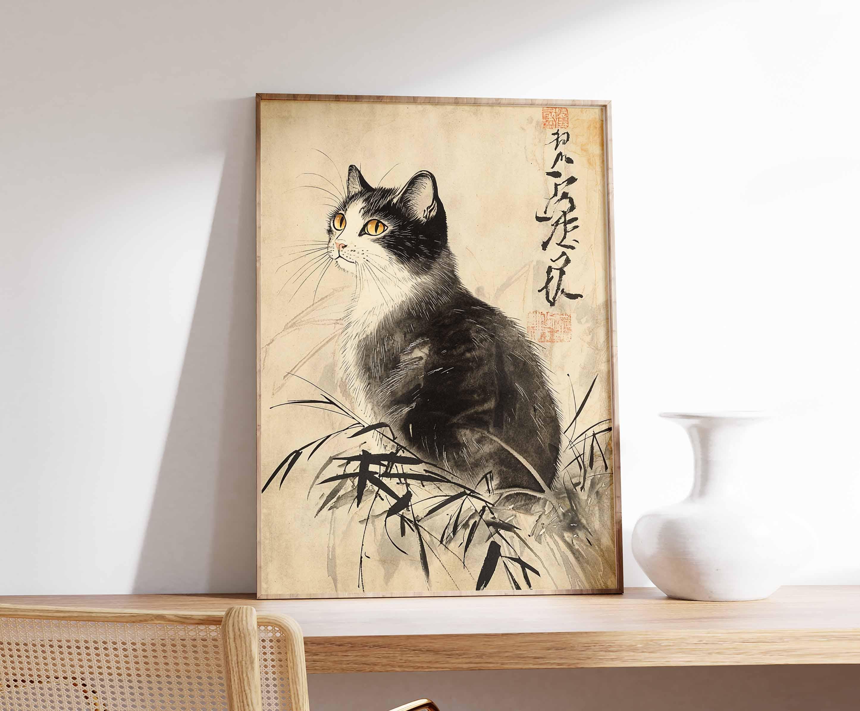 ヴィンテージの日本の猫の浮世絵アートプリント、オリエンタル