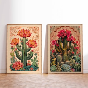 2er Set Mexikanische Poster, Mexikanische Kaktuswandkunst, Botanische Drucke, Kaktuskunst, Blumenwandkunst, Traditionelle mexikanische Kunst, mexikanisches Geschenk