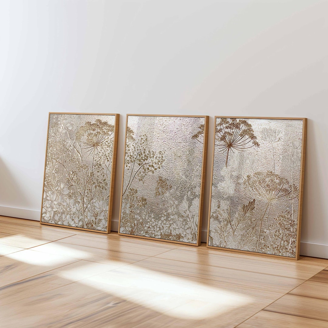 Neutral Botanical Wall Art Set of 3, Beige and Taupe Wildflower Prints ...