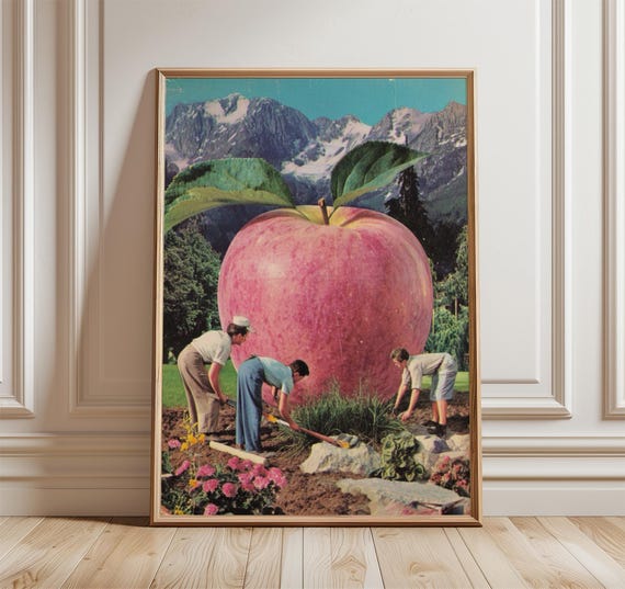 Surrealist Giant Apple Poster, Vintage Collage Wall Art - Etsy