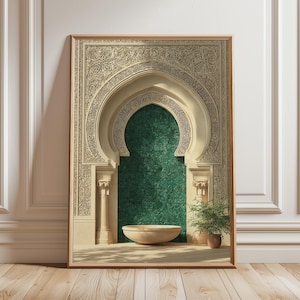 Emerald Mosque Door Print, Islamic Architecture Wall Art, Oriental Calligraphy Poster, Middle Eastern Decor, Cultural Heritage Design