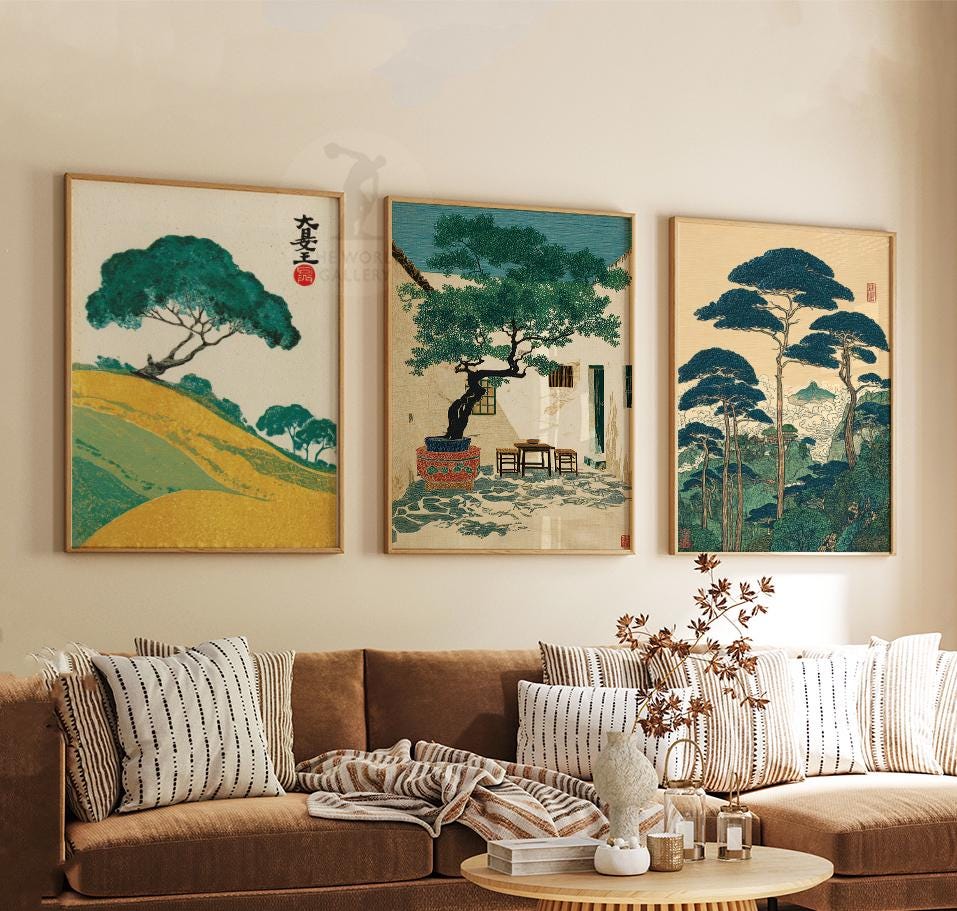 Japanese Tree Poster Set | Vintage Landscape Wall Art | Botanical ...