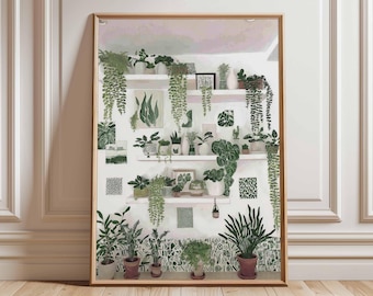 Botanical Wall Art Print, Green Plant Poster, Indoor Jungle Decor, Modern Botanical Illustration, Houseplant Lover Gift Artwork
