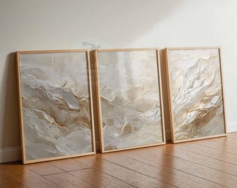 Set of 3 Neutral Abstract Prints, Minimalist Wall Art, Beige Poster Set, Neutral Home Decor, Minimalist Bedroom Living Room Wall Art