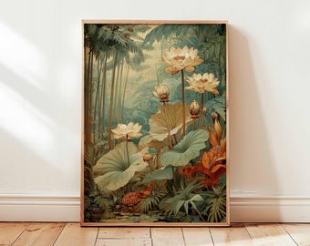 Tropical Jungle Poster, Botanical Lotus Flower Print