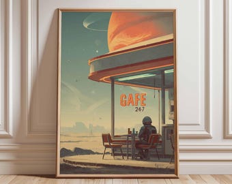 Poster di fantascienza retrò, stampa in stile Cosmic Diner anni '70