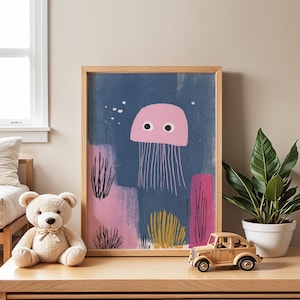 Jellyfish Nursery Poster | Ocean Wall Art for Kids Room | Baby Room Print | Sea Life Art | Animal Playroom Decor | Pink Wall Art | Gift