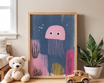 Pink Jellyfish Nursery Poster | Minimalist Sea Life Wall Art