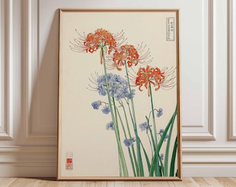 Estampado vintage japonés de lirio araña / Arte mural botánico floral