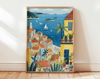 Hvar Croatia Travel Poster, Adriatic Sea Coastal Print