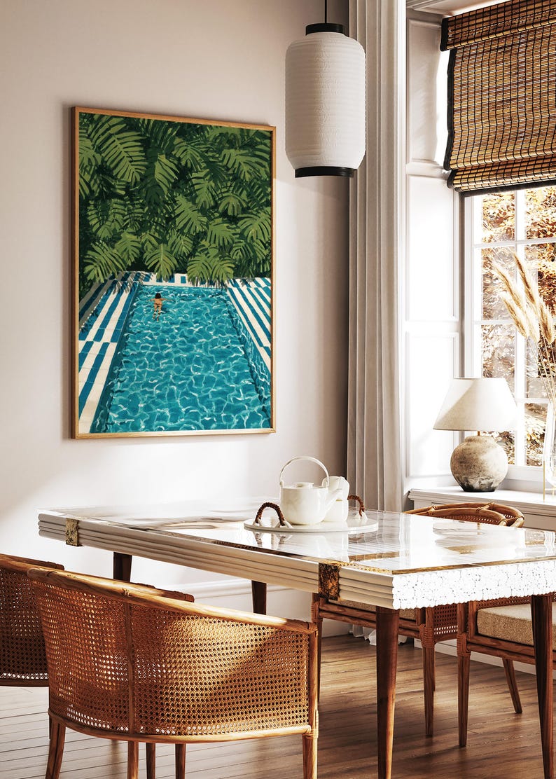 Tropical Pool Poster | Palm Leaf Illustration, Summer Holiday Wall Art ...