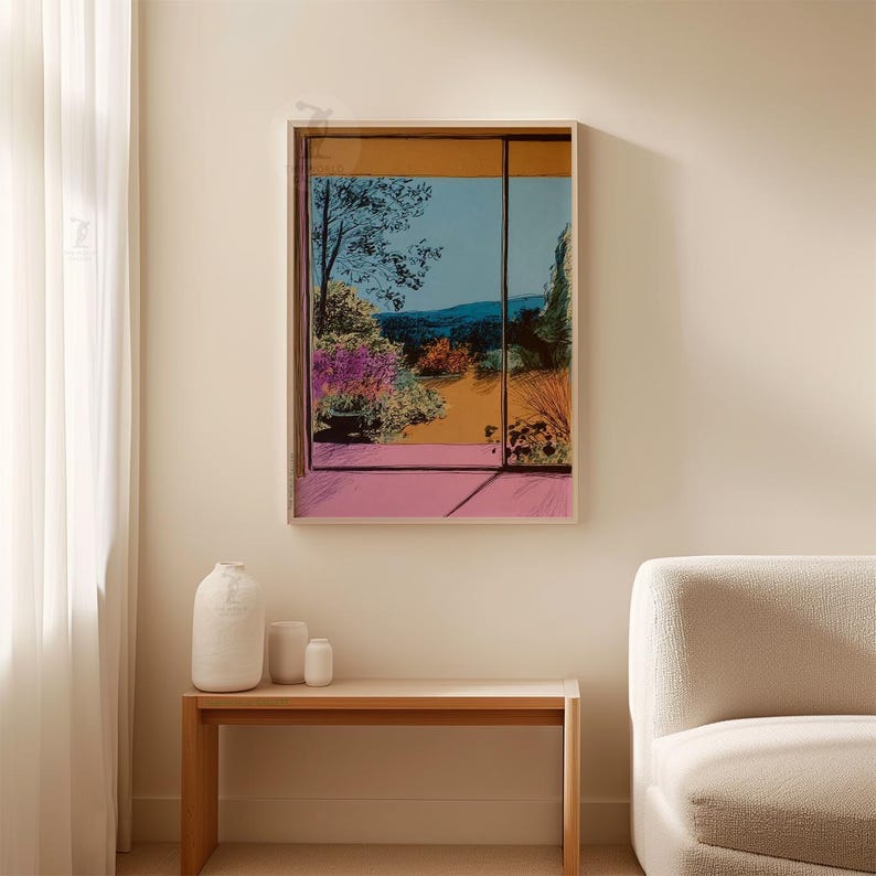 Open Window Garden Print | Colorful Landscape Sketch Style Wall Art - Etsy