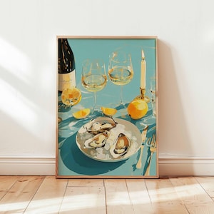 Oyster Poster, Seafood Print, Coastal Wall Art, Nautical Decor, Kitchen Food Poster, Oyster Illustration Print, Oyster Lover Gift