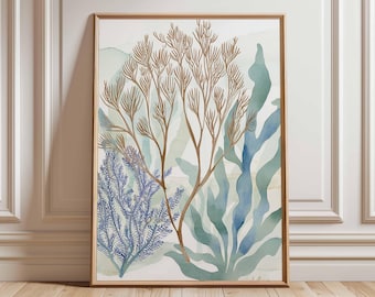 Coastal Seaweed Print, Botanical Wall Art, Beach House Decor