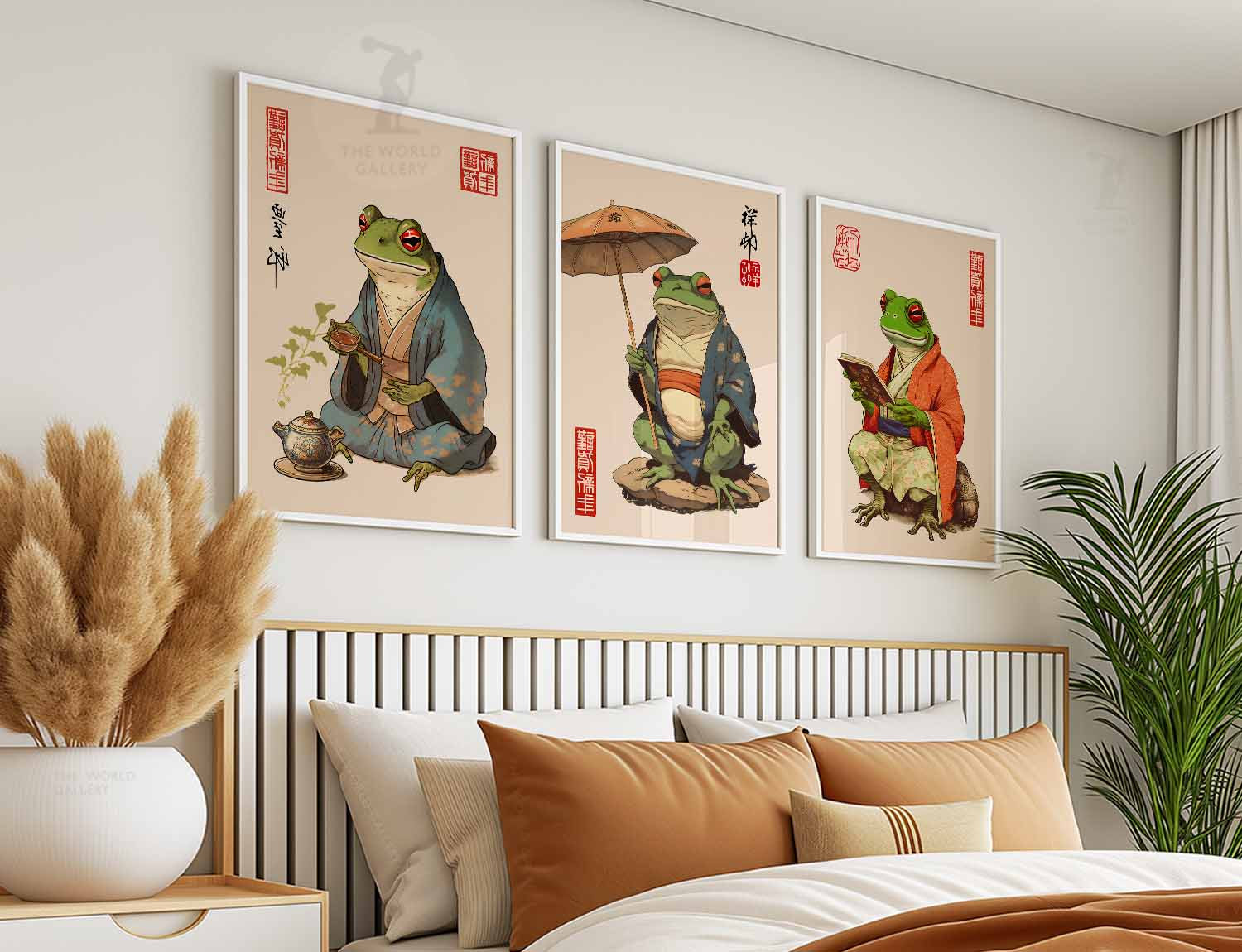 Japanese Set of 3 Frog Posters, Japanese Frog Prints, Matsumoto