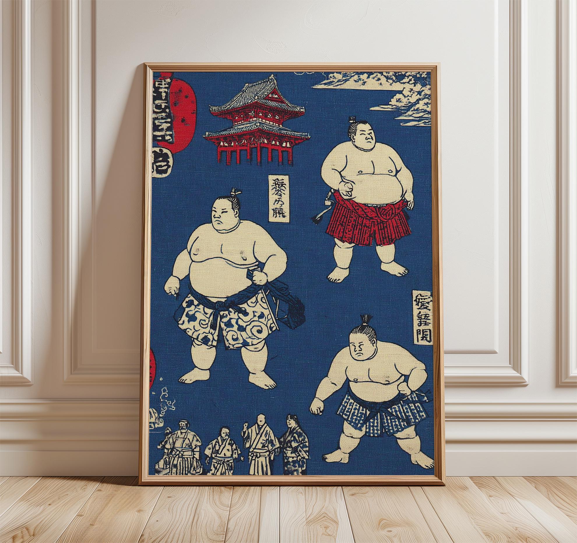 相撲力士の日本美術プリント、浮世絵風テキスタイルポスター - Etsy 日本