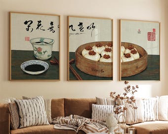 Chinese Dumpling Print Set | Vintage Kitchen Wall Art