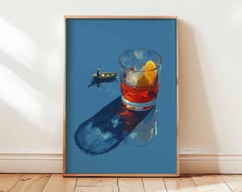 Plakat Negroni, wydruk z Włoch, sztuka ścienna koktajlowa, włoskie dekoracje do drinków, plakat z przepisem na Negroni, wydruki do kuchni barowej, sztuka koktajlowa w stylu vintage