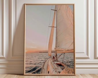 Sailboat Sunset Photography Print | Nautical Coastal Wall Art