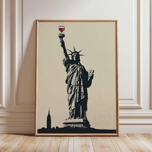 Street Art Statue of Liberty Poster, Banksy Style Wall Art, New York City Print, Modern Pop Art, Bar Wall Decor