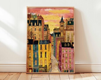 Edinburghs stadslandskap, färgglad Skottland-reseposter