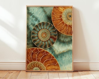 Abstract Ammonite Art Print, Modern Coastal Decor (Poster)