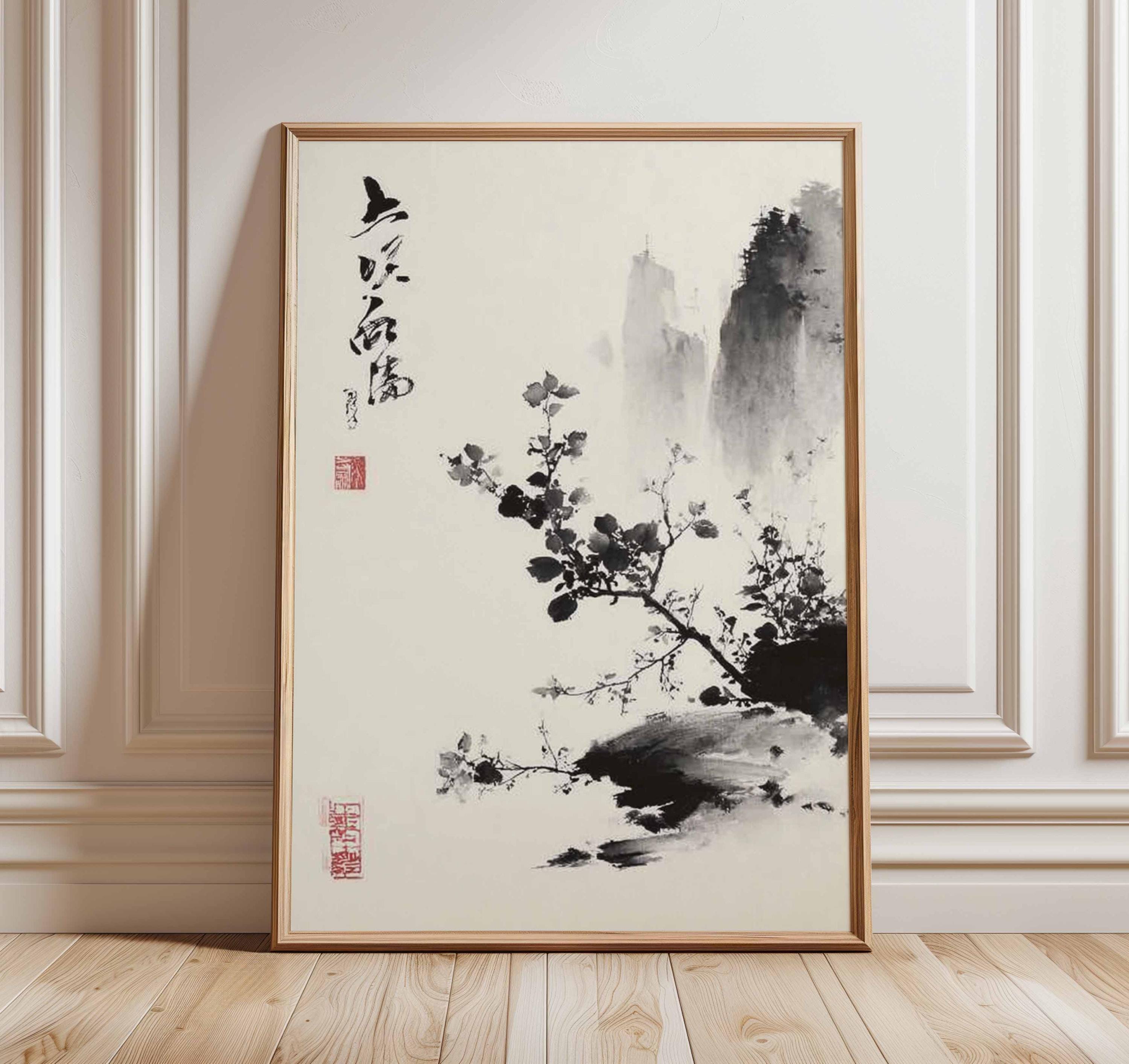 水墨画 茶色と黒の作品 黒水墨画 - Etsy 日本