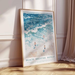 Beach Wall Art, Coastal Decor, Ocean Print, Blue Wall Art, Swimming in Ocean Print, Summer Poster, Beach House Decor, Minimalist Wall Art