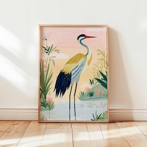 Crane Poster, Bird Wall Art, Japanese Crane Print, Minimalist Bird Poster, Nature Art Print, Animal Wall Decor, Crane Bird Gift